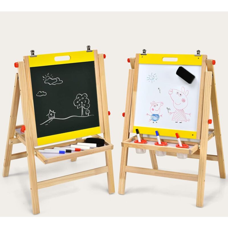 

Caballete 3 in 1 Plegable para Niños más de 3 Años, Caballete Artístico de Madera Altura Regulable (Amarillo) - Costway