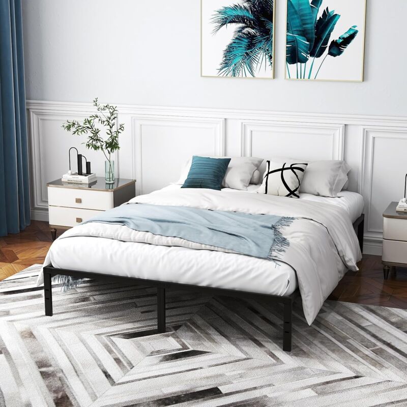 Costway - Cadre de Lit 160x200 cm, Lit 2 Personnes, Lit Double Hauteur 36 cm avec Rangement sous Le Lit, Cadre de Lit Plateforme en Métal, Montage