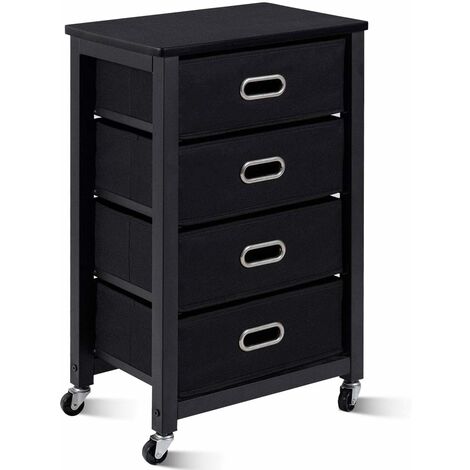 COSTWAY Caisson de Bureau à Roulettes 4 Tiroirs en Tissu et 4 Roues Rotatives à 360 Degrés Rangement pour pour Dossiers et Documents, Structure en Métal, pour Bureau, Salon, Chambre à Coucher Noir