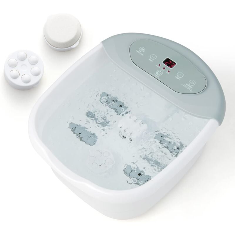 COSTWAY Bain de Pieds avec Massage Automatique, Chauffage Rapide 35°C à 46°C, Vibration des Bulles, Fonction Minuterie 1 H, Gris