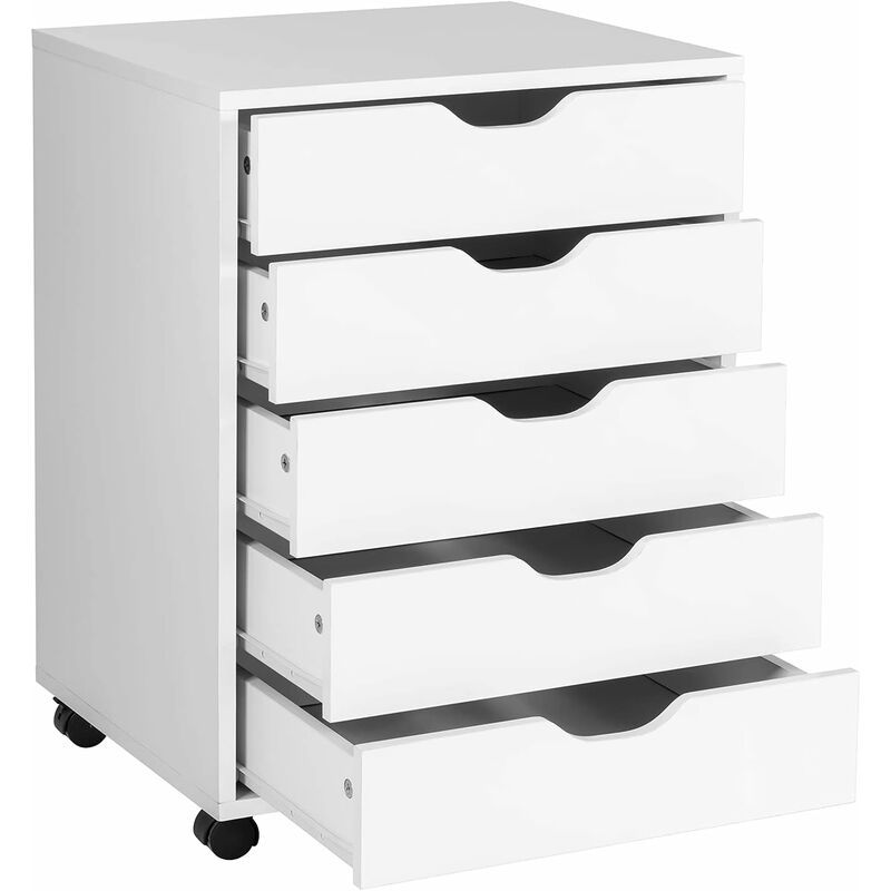 Caisson Mobile à Roulettes avec 5 Tiroirs avec 2 Roues avec Frein, 49,5 x 42 x 67 cm, Blanc - Costway