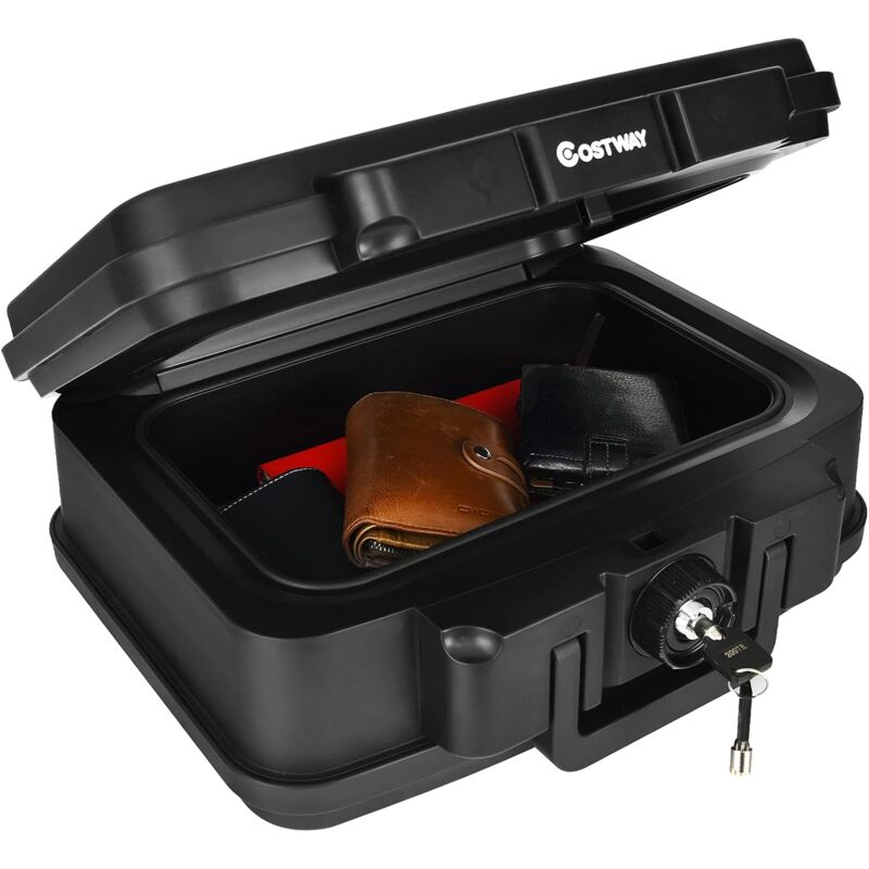

Caja de Seguridad 5 L Ignífuga 30 Minutos con Cierre y Empuñadura, Caja Fuerte Impermeable 8 Horas - Costway
