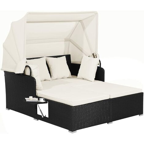 COSTWAY Cama de Ratán para Patio con Capota, Tumbona de Ratán para 2 Personas, Paneles Laterales Plegables, Sofá Cama Doble para Jardín, Patio Trasero, Porche, Césped, 165 x 153 x 138 cm