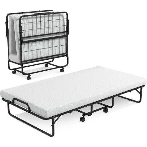 COSTWAY Cama Plegable con Colchón de Espuma Viscoelástica, 190x95cm, Cama Supletoria Plegable, Funda Extraíble, Cama Plegable de Invitados, Carga 180kg