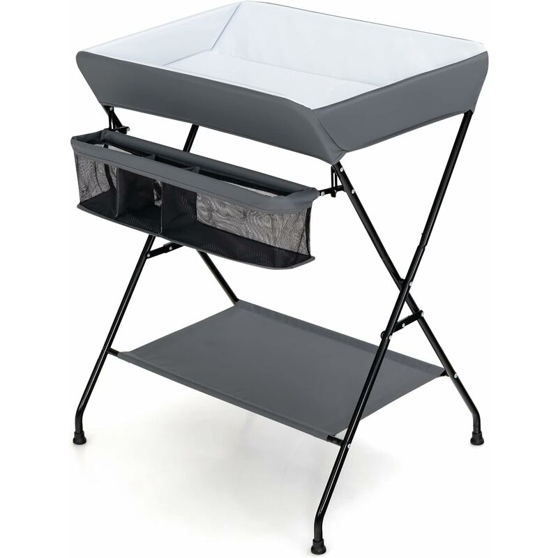 

Costway - Cambiador Plegable para Niños con Cinturón de Seguridad, Organizador Cuarto para Bebés y Niño (Gris)