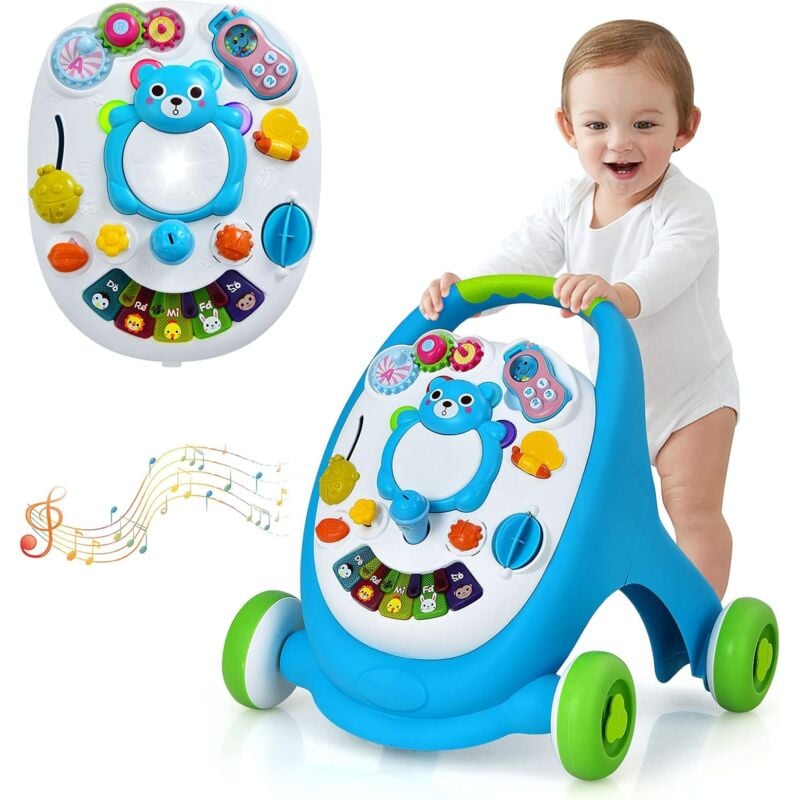 

Caminador Multiactividades para Niños, Centro Actividad de Aprendizaje con Panel Removible, Juguete de Empuje para Caminar con Compartimiento