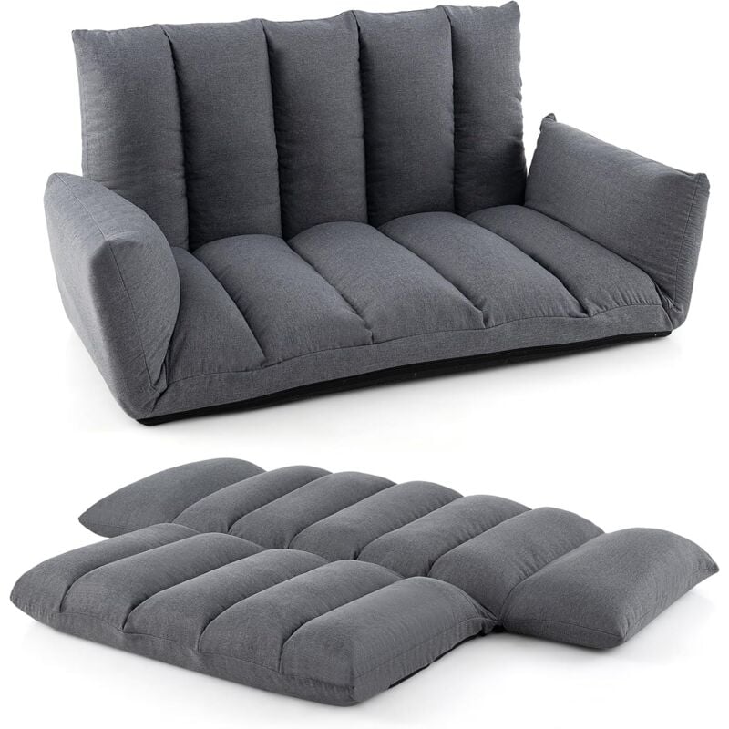 Costway - Canapé au Sol Pliable et Inclinable, Siège Rembourré avec Dossier et Accoudoirs Réglables à 5 Positions, Canapé Convertible, Cadre en Métal