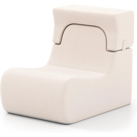 COSTWAY Canapé Compressé, Fauteuil de Sol avec Appuie-tête Amovible, Dossier et Courbe Ergonomique, Housse Lavable en Velours & Rembourrage en Mousse, Canapé Paresseux (Beige)