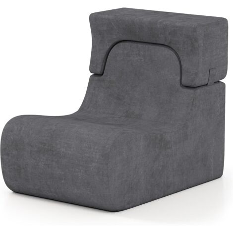 COSTWAY Canapé Compressé, Fauteuil de Sol avec Appuie-tête Amovible, Dossier et Courbe Ergonomique, Housse Lavable en Velours & Rembourrage en Mousse, Canapé Paresseux (Gris)