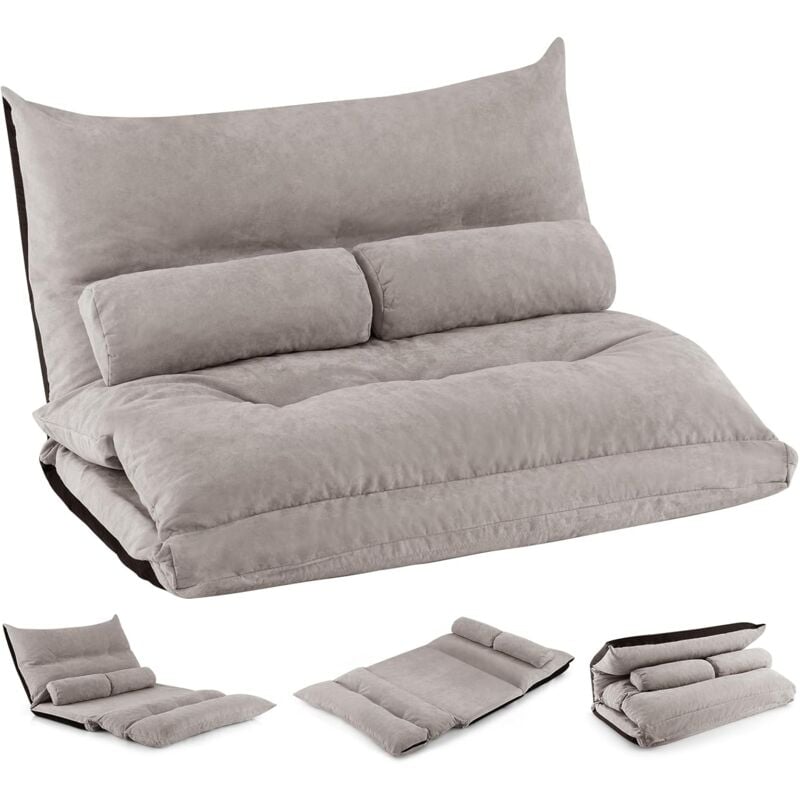 Costway - Canapé-lit Paresseux Pliable, Canapé Convertible avec Dossier Réglable à 42 Positions, Chauffeuse avec 2 Oreillers, pour Salon, Chambre,