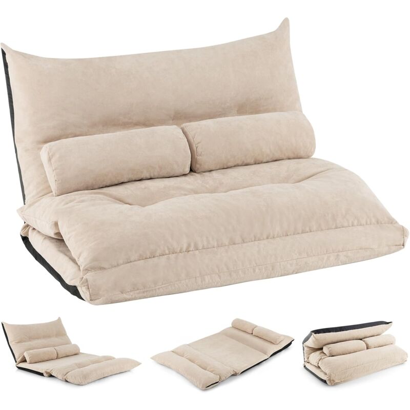 Costway - Canapé-lit Paresseux Pliable, Canapé Convertible avec Dossier Réglable à 42 Positions, Chauffeuse avec 2 Oreillers, pour Salon, Chambre,