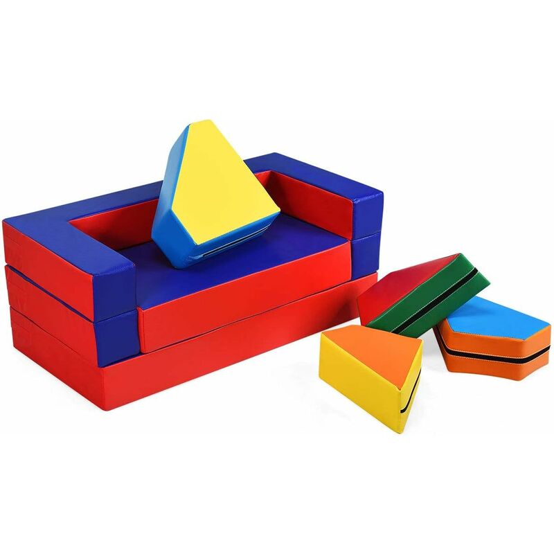 Canapé pour Enfants Convertible 4 en 1 Meubles pour Enfants Puzzle et Table de Jeux Transformable en epe et pu Imperméable - Costway
