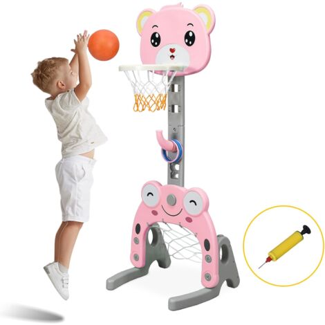 COSTWAY Canasta de Baloncesto para Niño Centro Actividad Soporte de Baloncesto Altura Ajustable Jueguete para Interior y Exterior (Rosa)