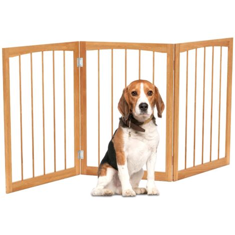 COSTWAY Cancelletto in Legno per Cani 159 x 76 cm, Recinto per Bambini, Cancello Pieghevole a 3 Pannelli per Porte, Scale e Corridoi (Marrone)