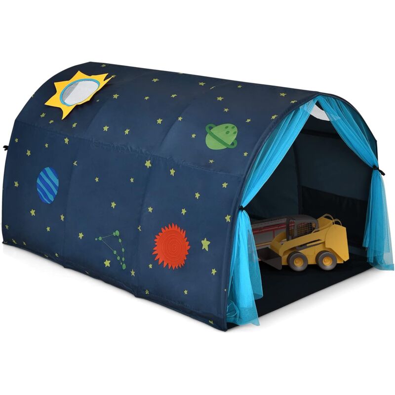 

COSTWAY Carpa para Cama de los Niños, Casita con Doble Cortina y Bolsa de Transporte, Carpa Túnel 144 x 102 x 82 cm (Azul)