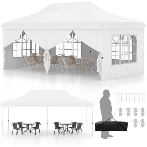 COSTWAY Carpa Plegable 3x6m, 6 Paredes Laterales Desmontables, Pergolas de Jardin Pop UP, Protección UV 50+ Impermeable, Cenadores Pabellón Jardin Exteriores blanco