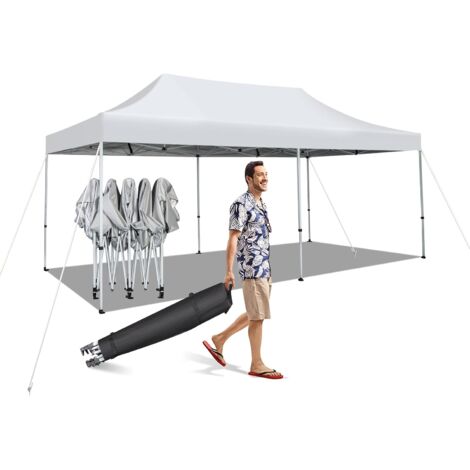 COSTWAY Carpa Plegable 6x3, Pergolas de Jardin UPF 50+ Ruedas & Bolsa Portátil, Cenadores para Jardin Pop-up Altura Ajustable, Montaje Facíl, ExteiorTerraza Blanco