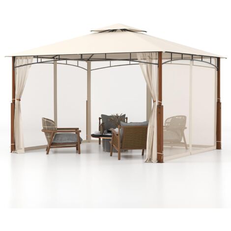 COSTWAY Carpas para Exteriores 3,6 x 3m con Red, Cenadores para Jardin, Techo con Dosel de 2 Niveles, Pergolas de Jardin Impermeable Exterior