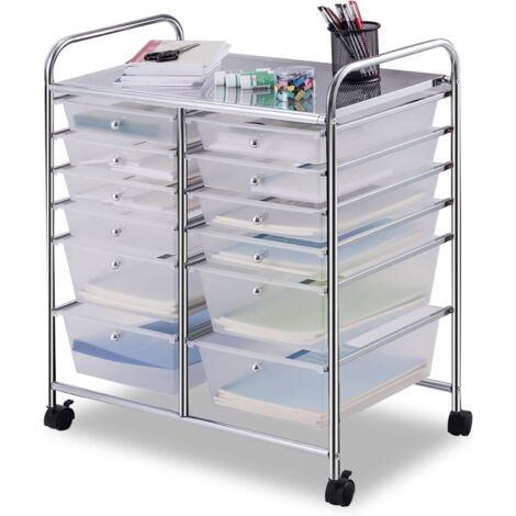 COSTWAY Carrello con 12 Cassetti con Ruote, Ideale per Ufficio e Domestico, Colore Trasparente, 73,5 x 37 x 63 cm (Trasparente)