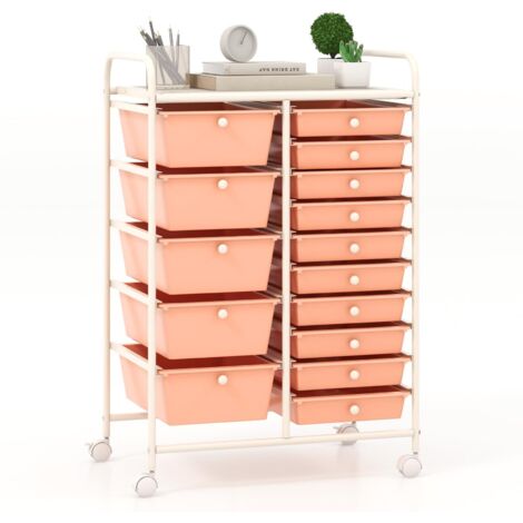 COSTWAY Carrello con 15 Cassetti Impilabili, Carrello di Stoccaggio con Ruote, Carello Portaoggetti per Casa e Ufficio, 62,5 x 37 x 87 cm (Arancia)