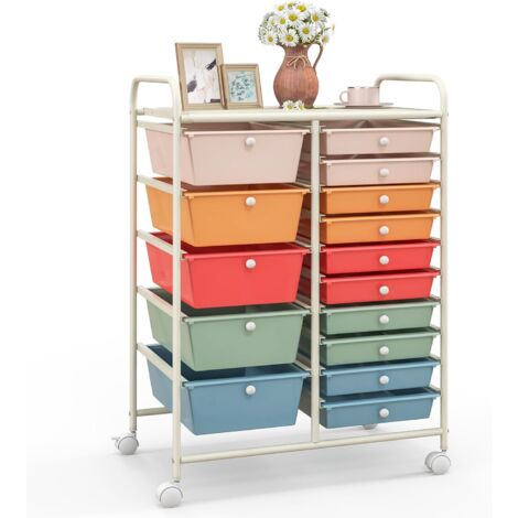 COSTWAY Carrello con 15 Cassetti Impilabili, Carrello di Stoccaggio con Ruote, Carello Portaoggetti per Casa e Ufficio, 62,5 x 37 x 87 cm (Colorato)