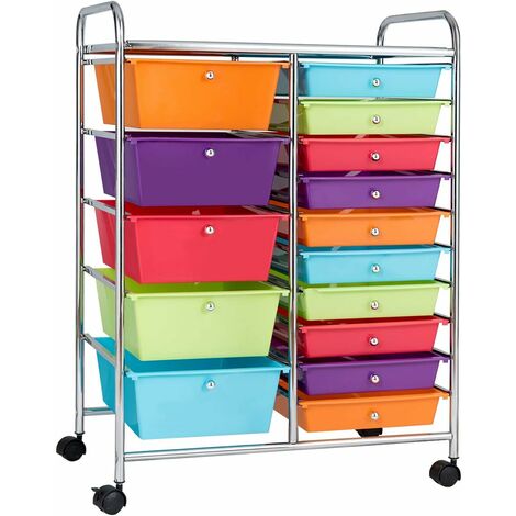 COSTWAY Carrello con 15 Cassetti Impilabili, Carrello di Stoccaggio con Ruote, Carello Portaoggetti per Casa e Ufficio, 62,5 x 37 x 87 cm (Vivace)