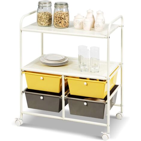 COSTWAY Carrello con 4 Cassetti e 2 Ripiani, Carrello Portaoggetti con Ruote per Cucina Bagno Ufficio, Multiuso, 58,5x37x75 cm (Giallo+Grigio)