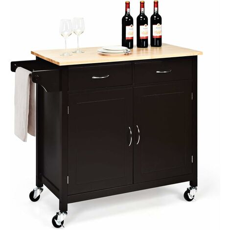 COSTWAY Carrello da Cucina con Ruote, Carrello di Servizio con Cassetti e Portasciugamani, Carrello Portaoggetti Moderno Elegante, 110 x 48 x 90 cm (Marrone)