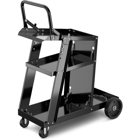 COSTWAY Carrello da Saldatura a 3 Livelli, Carrello per Saldatore con Struttura in Metallo, 4 Ruote Bloccabili Universal e Spazio per Serbatoio con Catene Anti-Ribaltamento, Carrello per Officina