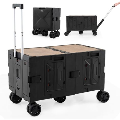 COSTWAY Carrello da Spiaggia Pieghevole 150 L, Carrello con Ruote Portatutto con Armadio a 2 Livelli e Manico Telescopico in Metallo, Carretto Giardino Portatile per Campeggio, Portata 120 kg (Nero)
