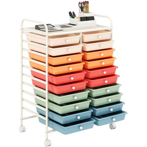 COSTWAY Carrello di Stoccaggio con 20 Cassetti, Carrello portaoggetti con 4 Ruote, Carrello Multiuso per Scuola Ufficio Cucina, 64 x 39 x 88 cm (Colorato 2)