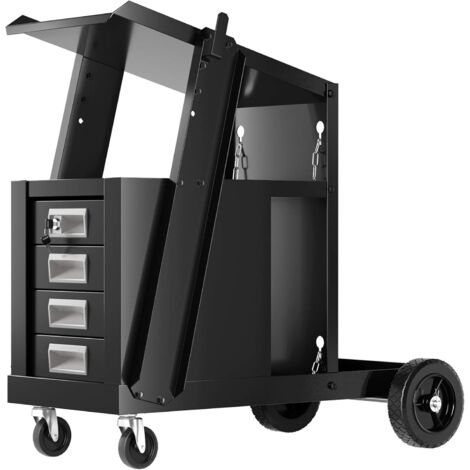 COSTWAY Carrello in Acciaio per Trasporto Saldatrice con Portabombola, Carrello Porta Saldatrice con 4 Cassetti, Nero