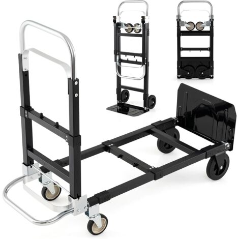 COSTWAY Carrello Pieghevole 3 in 1, Carrello a Mano e Piano Regolabile con Manico Retrattile e Lunghezza Regolabile, Capacità di Carico 272 kg, per Garage, Magazzino