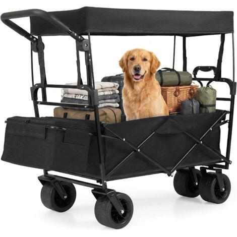 COSTWAY Carrello Pieghevole con Tetto,100L,Ruote Grandi,per Campeggio e Animali,Nero