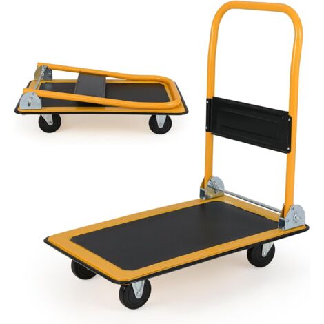 COSTWAY Carrello Pieghevole per Trasporto, Carrello Pieghevole con Piattaforma con Ruote Girevoli a 360°, Capacità di Peso 150 kg, per Garage, Magazzino (Giallo + Nero)