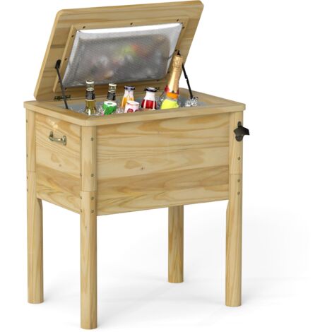 COSTWAY Carrello Porta Ghiaccio su Ruote 67 x 47 x 74 cm, Carrello Refrigerante da 51 L con 3 Maniglie e Apribottiglie, Frigorifero Portavivande da Esterno con Tappo di Drenaggio per Giardino