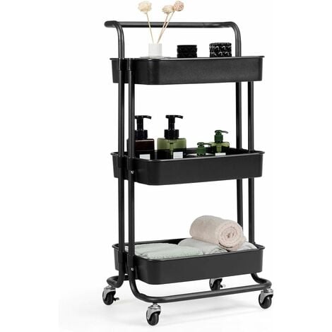 COSTWAY Carrito Auxiliar de Almacenamiento con 4 Ruedas Universales 2 con Frenos Carga 60kg Carro de Cocina 3 Cestas de ABS Antioxidante