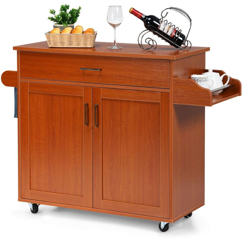 

Carrito de Cocina Carro de Servicio Comedor con Ruedas, Puerta y Estantes Gabinete Mueble de Cocina (Marrón) - Costway
