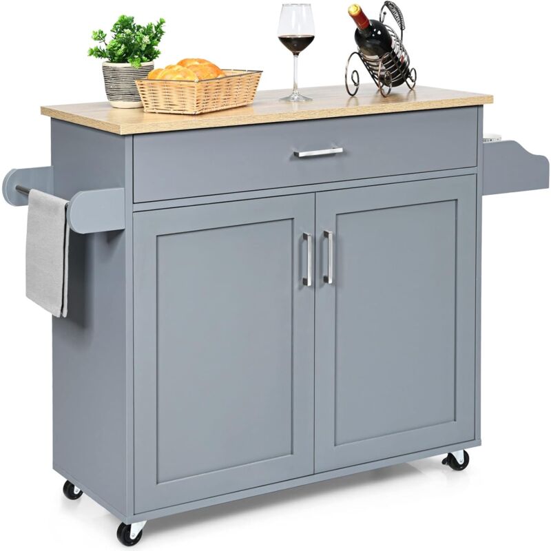 

Carrito de Cocina Carro de Servicio Comedor con Ruedas, Puerta y Estantes Gabinete Mueble de Cocina (Gris) - Costway