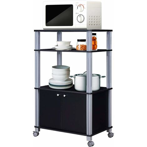 COSTWAY Carrito de Cocina Soporte para Microondas y Horno con Ruedas Estante Organizador Almacenamiento Negro