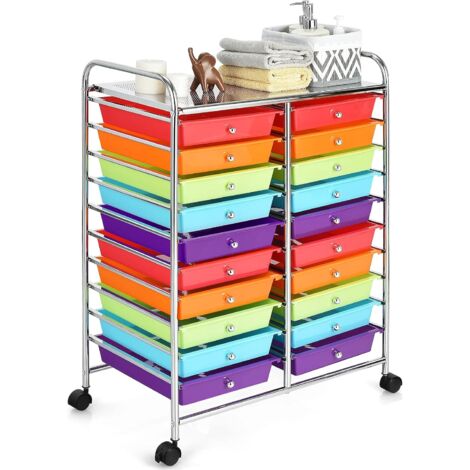 COSTWAY Carrito Multiuso con Ruedas y 20 Cajones Carro Auxiliar Servicio para Cocina Baño Restaurante Almacenaje (Multicolor)