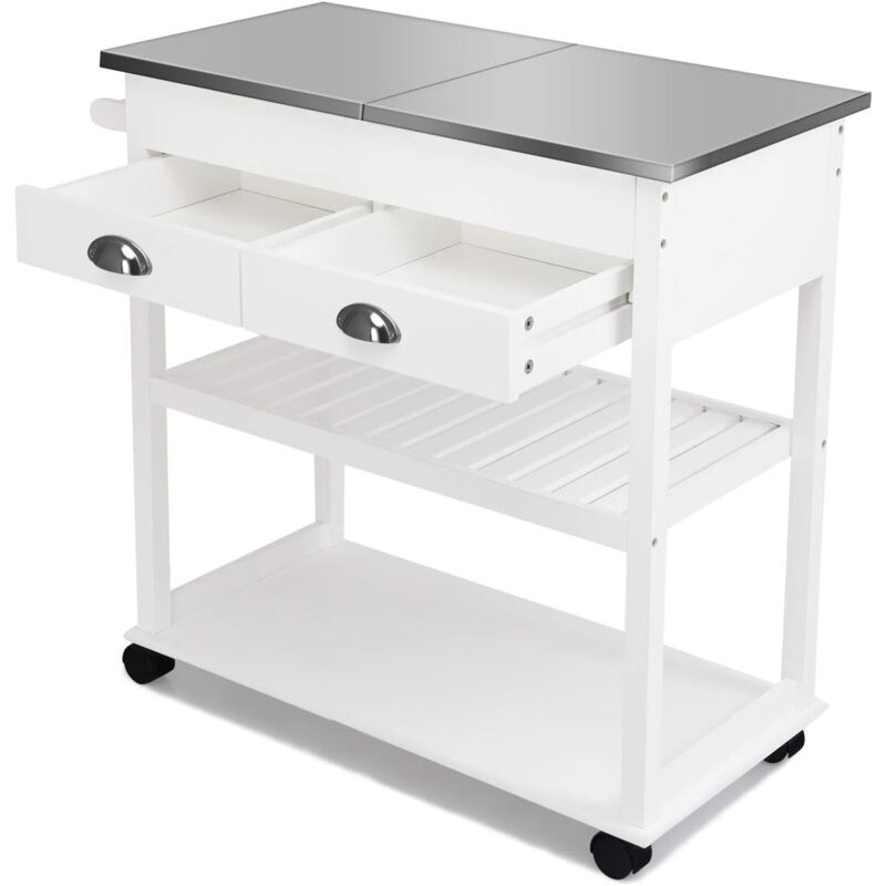 

COSTWAY Carro de Cocina Isla de Cocina con Rueda, Cajón, Estante y Repisa (Blanco)