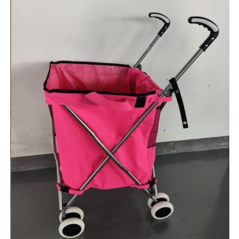 COSTWAY Carro de Compras Plegable con Ruedas, Carrito de la Compra para Supermercado con Forro de Tela Oxford Extraíble e Impermeable, Carro de Transporte Ligero y Utilitario para la Compra (Rosa)