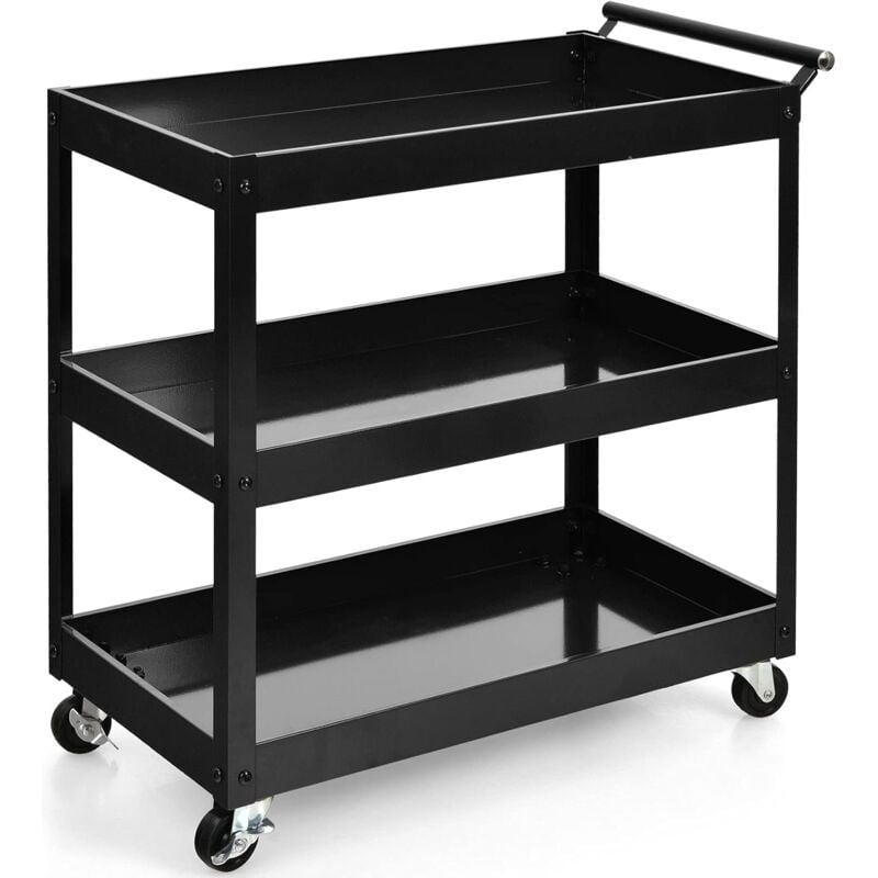 

Carro de Servicio de 3 Niveles Resistente Organizador Multifuncional con Ruedas Flexibles (Negro) - Costway