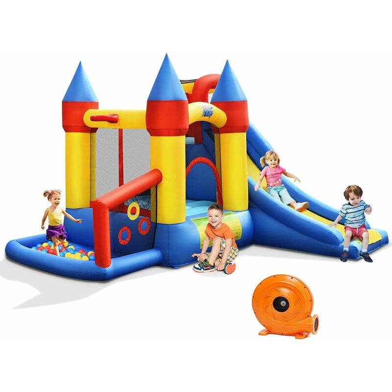 

Casa Inflable 6 en 1 con Compresor 680 W Castillo Inflable con Red de Seguridad Castillo para Saltar con Tobogán Aro de Baloncesto - Costway