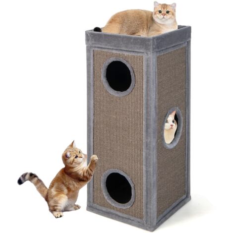 COSTWAY Casa per Gatti a 4 Piani, Condominio per Gatti Alto 99 cm con Trespoli per Graffiare, 3 Nascondigli e 4 Morbidi Cuscini in Peluche, Mobili per Gatti Moderni a Forma di Barile