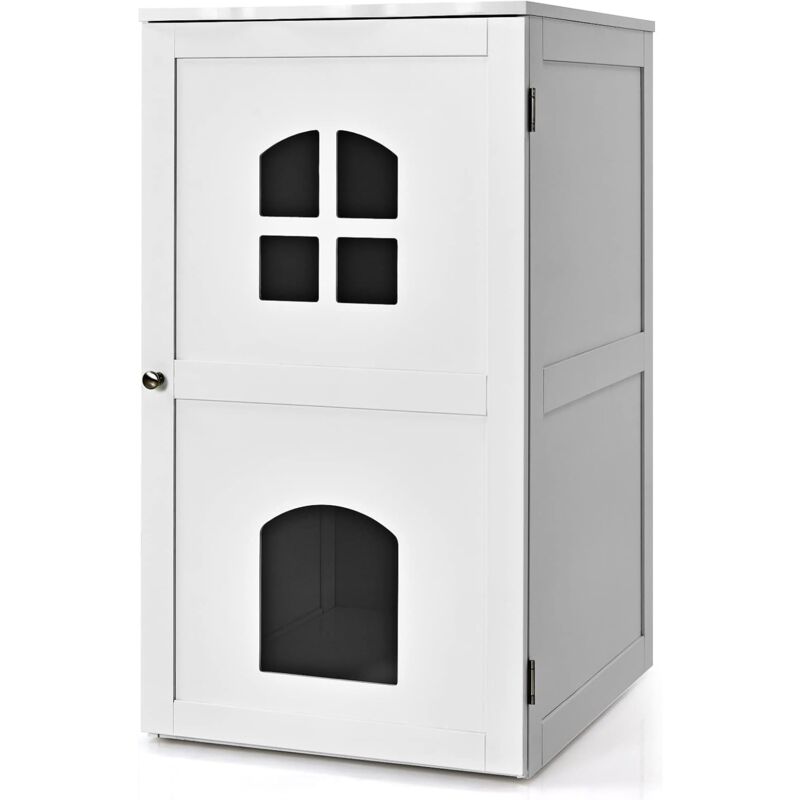

Caseta para Gatos, Arenero Casita con 2 Niveles y Estructura Estable de Madera, Arenero Escondido en un Mueble - Costway