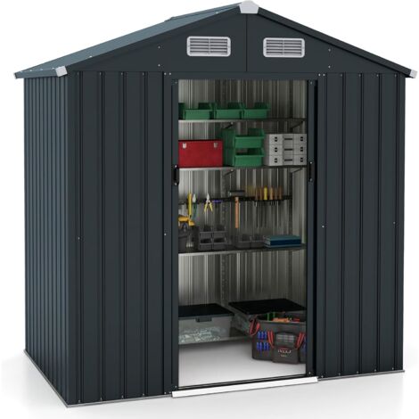 COSTWAY Casetta da Giardino 3,25 m³, Capanni da Esterno Porta Attrezzi Multifunzionale con Tetto Inclinato, Porte Scorrevoli, Ventilazione e Telaio Metallico Zincato 192,5 x 129 x 196 cm