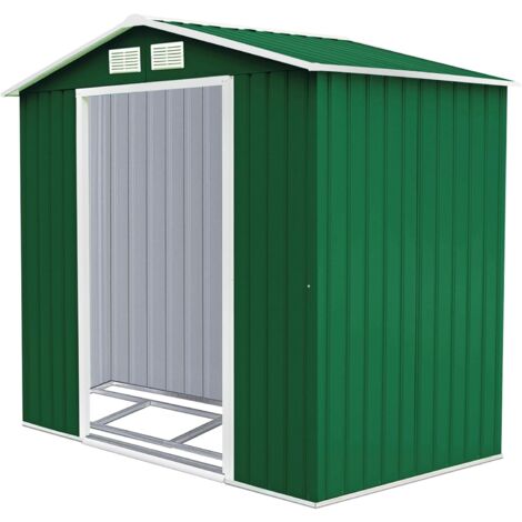COSTWAY Casetta da Giardino in Acciaio 2,7㎡, con Base, Porte Scorrevoli, Maniglie, Sfoghi e Tettoia, Capanno da Esterno per Giardino, Fattoria e Cortile, 213 x 127 x 185 cm (Verde Scuro)