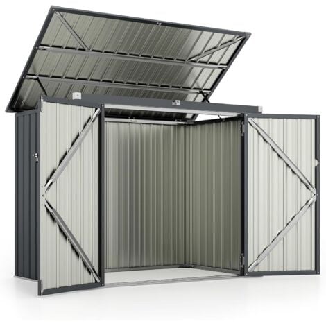 COSTWAY Casetta per Spazzatura Esterna, Capanni da Giardino Bloccabile con Doppie Aperture, 2 Porte e Struttura in Metallo Zincato, Organizzatore di Stoccaggio per Patio e Cortile